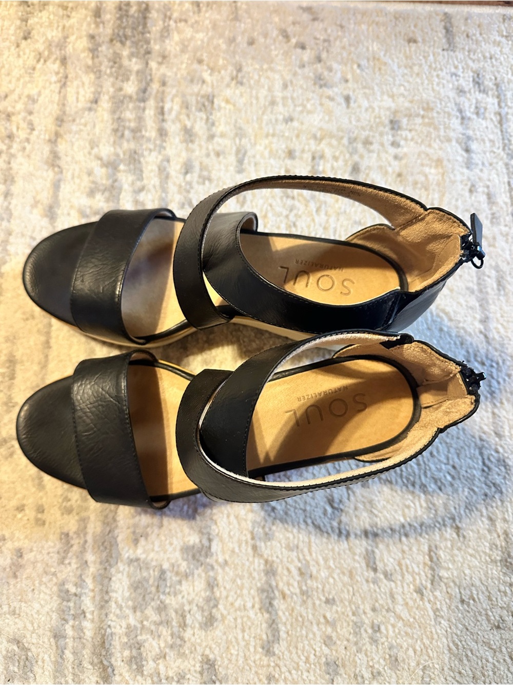 SOUL Naturalizer Black Leather Ankle-Strap Sandals